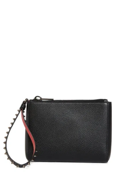 Christian Louboutin Embellished Clutch With Textured Finish And Wrist Strap In Black