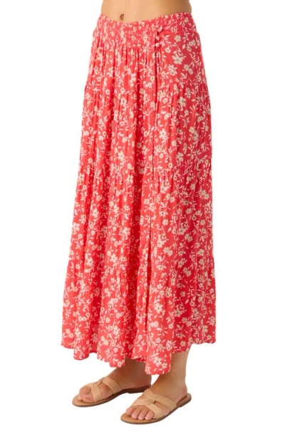 O'neill Juniors' Luciana Printed Smocked-waist Tiered Skirt In Pink