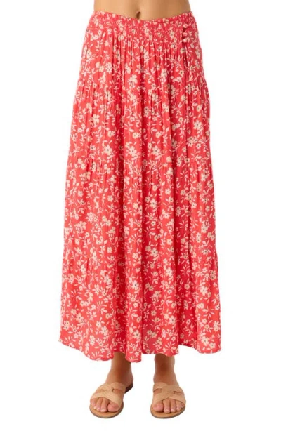 O'neill Juniors' Luciana Printed Smocked-waist Tiered Skirt In Pink