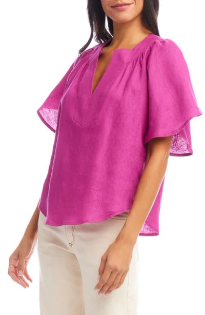 Karen Kane Linen Flutter Sleeve Top In Orchid In Purple