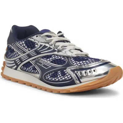 Bottega Veneta Orbit Sneakers With Contrast Stitching And Mesh In Blue