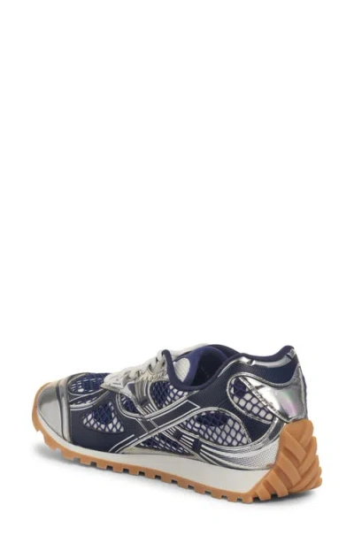 Bottega Veneta Orbit Sneakers With Contrast Stitching And Mesh In Blue