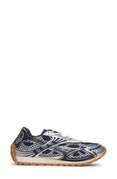 Bottega Veneta Orbit Sneakers With Contrast Stitching And Mesh In Blue