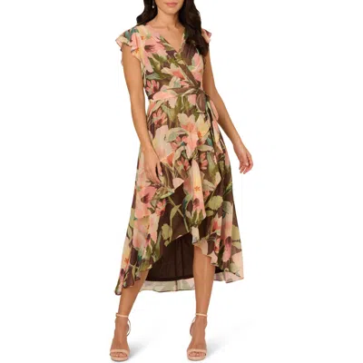 Adrianna Papell Plus Size Chiffon Printed High-low Midi Dress In Multi