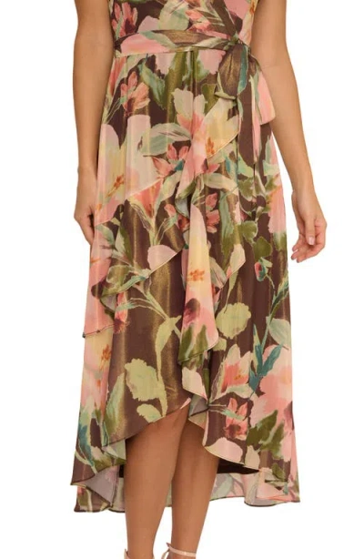 Adrianna Papell Plus Size Chiffon Printed High-low Midi Dress In Multi