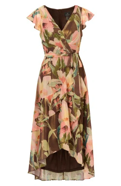 Adrianna Papell Plus Size Chiffon Printed High-low Midi Dress In Multi
