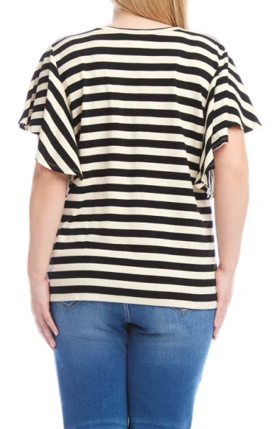 Karen Kane Stripe Flutter Sleeve Stretch Cotton Top In Black