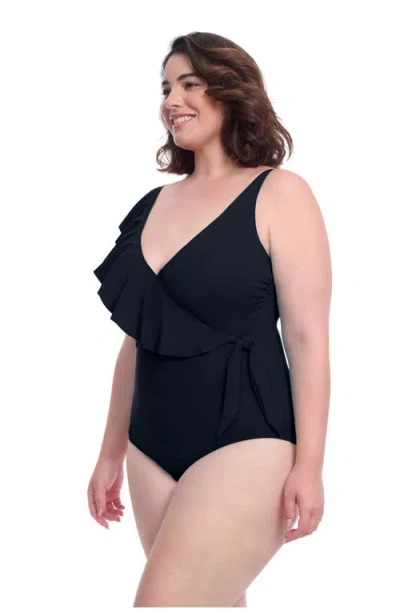 Profile By Gottex Tutti Frutti Plus Size Ruffle Surplice One Piece In Black