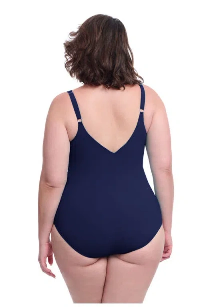 Profile By Gottex Tutti Frutti Plus Size Ruffle Surplice One Piece In Blue