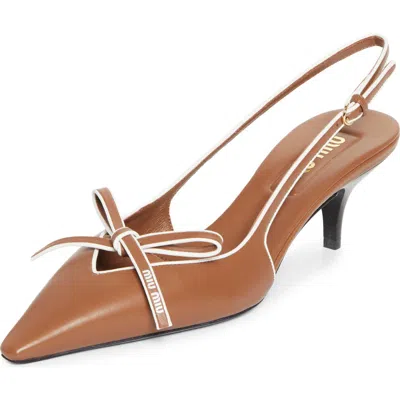 Miu Miu Bow Slingback Kitten Heel Pump In Brown