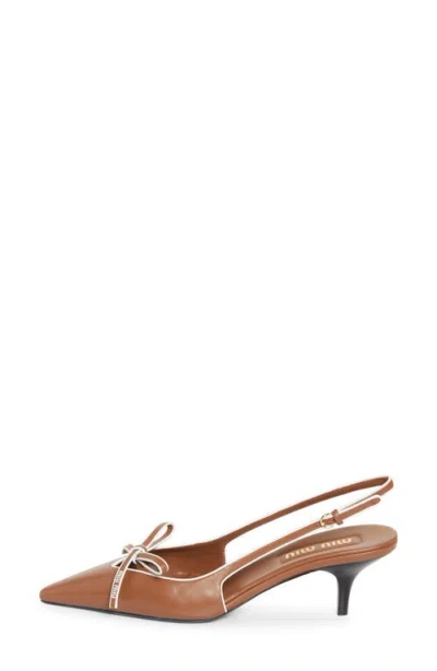 Miu Miu Bow Slingback Kitten Heel Pump In Brown