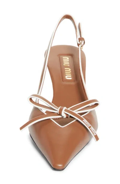 Miu Miu Bow Slingback Kitten Heel Pump In Brown