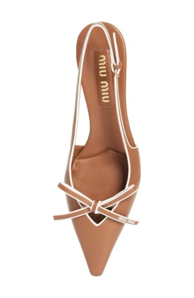 Miu Miu Bow Slingback Kitten Heel Pump In Brown