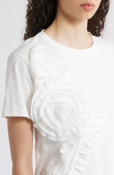 Nikki Lund Peony Floral Appliqué Top In White