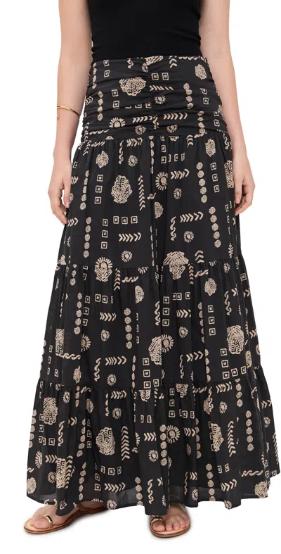 Rails Agatha Floral Tiered Cotton Maxi Skirt In Black