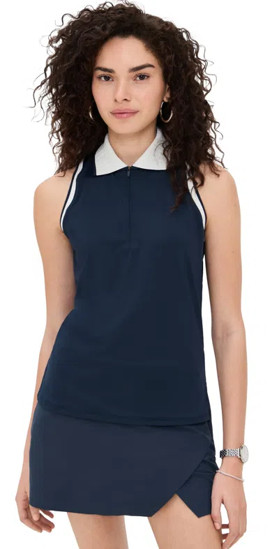 Rhone Prize Sleeveless Zip Polo Navy Blue