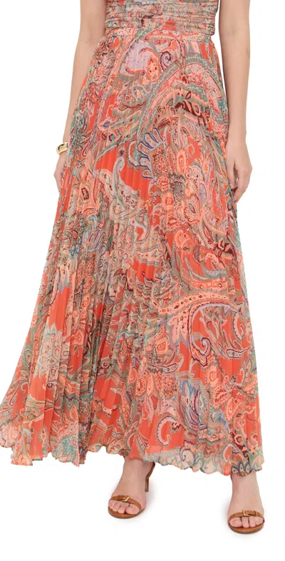 L'agence Torin Pleated Maxi Skirt In Orange Paisley
