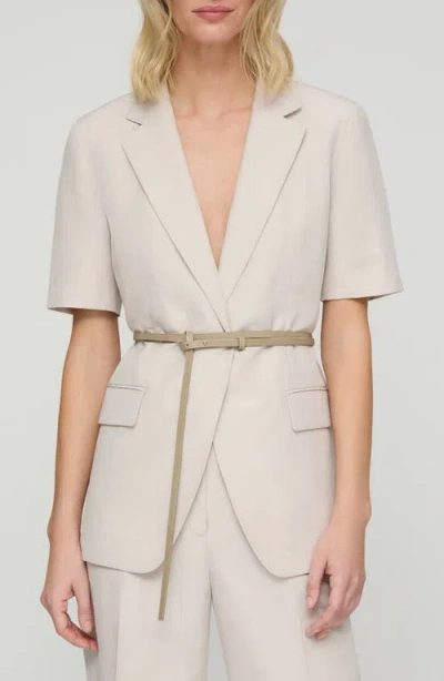 Lafayette 148 Silk Linen Belted Short Sleeve Fitted Jacket In Pearl