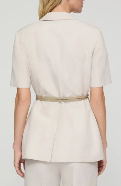 Lafayette 148 Silk Linen Belted Short Sleeve Fitted Jacket In Pearl