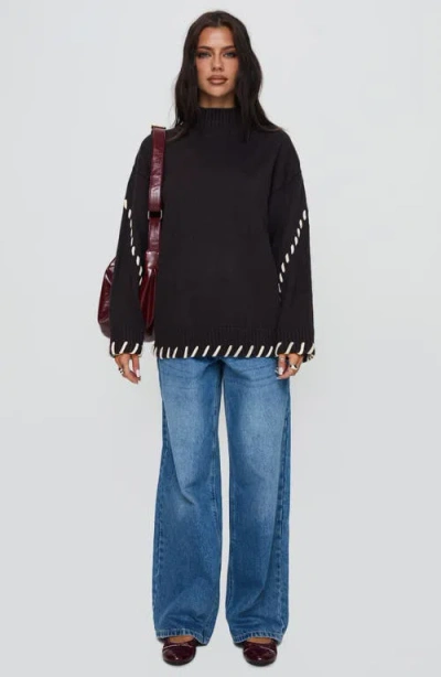 Princess Polly Leizure Whipstitch Trim Turtleneck Sweater