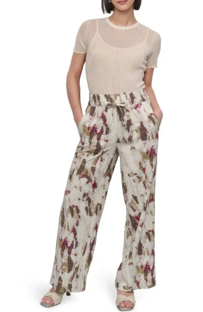 Dkny Print Linen Blend Drawstring Pants In Multi