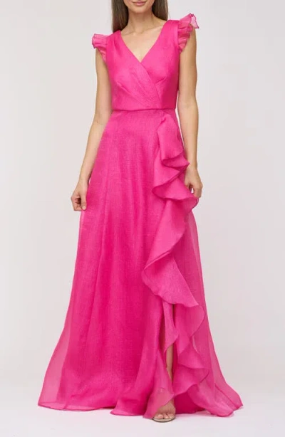 Js Collections Women's Cascading-ruffle Flutter-sleeve Gown In Pink