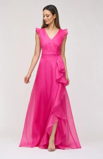 Js Collections Women's Cascading-ruffle Flutter-sleeve Gown In Pink