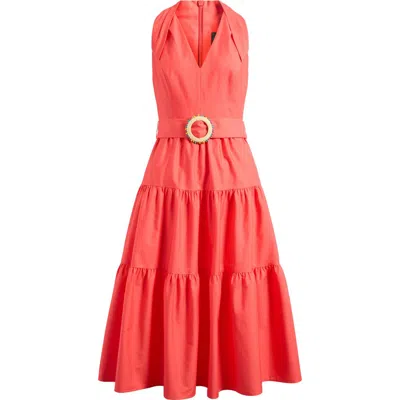 Vince Camuto Sleeveless Belted Tiered Cotton Midi Dress In Orange