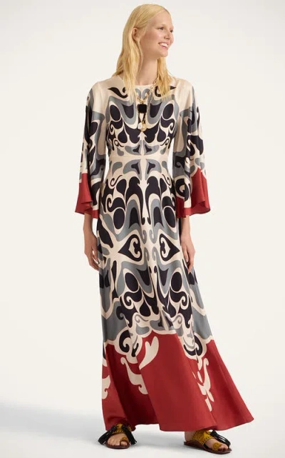 La Doublej La Double J Silk Midi Dress With Abstract Pattern In Multi