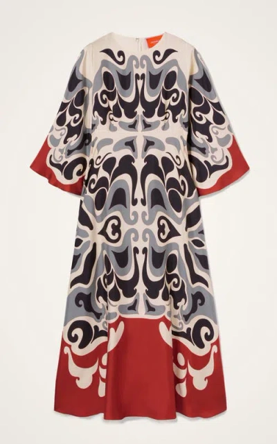 La Doublej La Double J Silk Midi Dress With Abstract Pattern In Multi