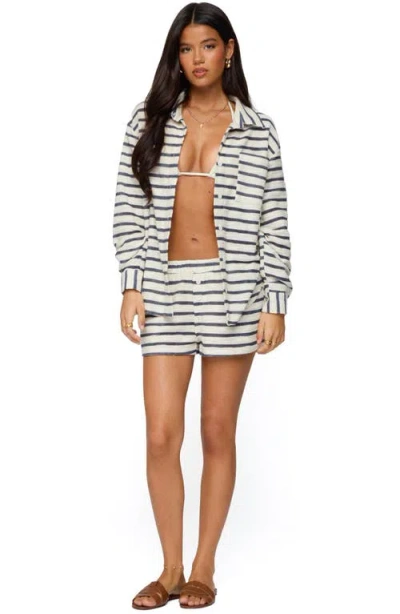 Edikted Collins Oversized Striped Button Up Shirt