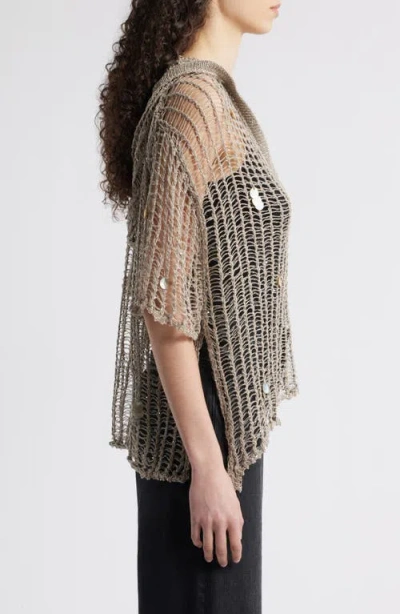 Nikki Lund Aaliyah Sequin Open Stitch Hooded Sweater In Brown