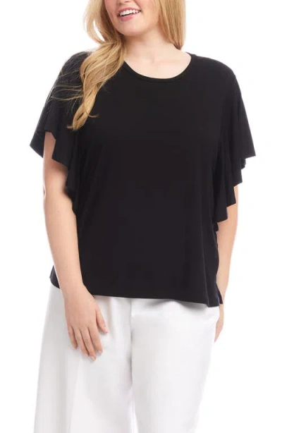 Karen Kane Flutter Sleeve Drape Front Jersey Top In Black