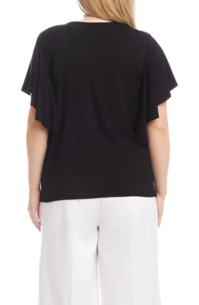 Karen Kane Flutter Sleeve Drape Front Jersey Top In Black