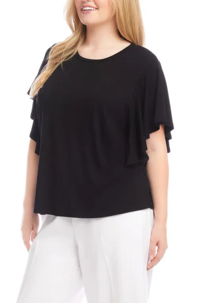 Karen Kane Flutter Sleeve Drape Front Jersey Top In Black