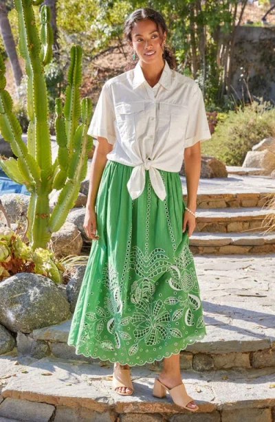 Karen Kane Cutout Embroidered Cotton Maxi Skirt