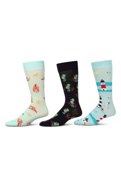 Memoi Assorted 3-pack Crew Socks In Multi