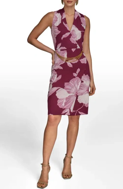 Donna Karan New York Floral Print Faux Wrap Sheath Dress In Purple