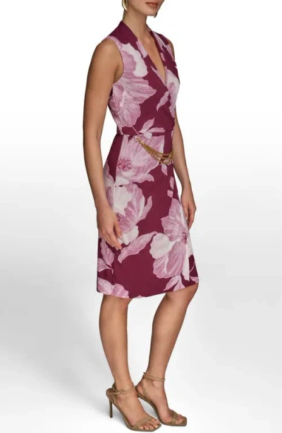 Donna Karan New York Floral Print Faux Wrap Sheath Dress In Purple