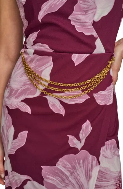 Donna Karan New York Floral Print Faux Wrap Sheath Dress In Purple