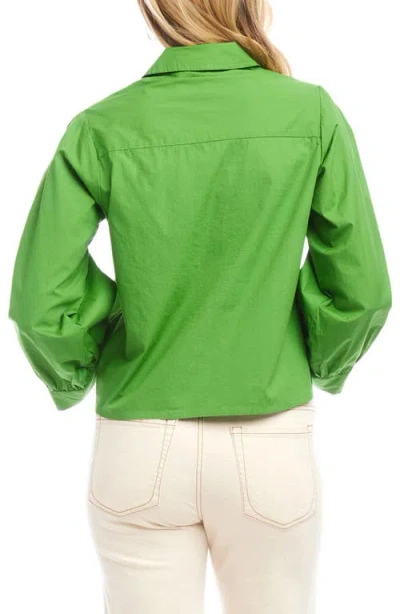 Karen Kane Blouson Sleeve Embroidered Tie-front Top In Green