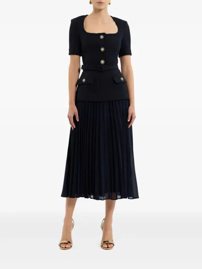 Rebecca Vallance Jonie Belted Pleated Midi Dress In Blue