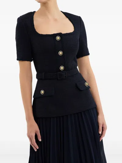 Rebecca Vallance Jonie Belted Pleated Midi Dress In Blue