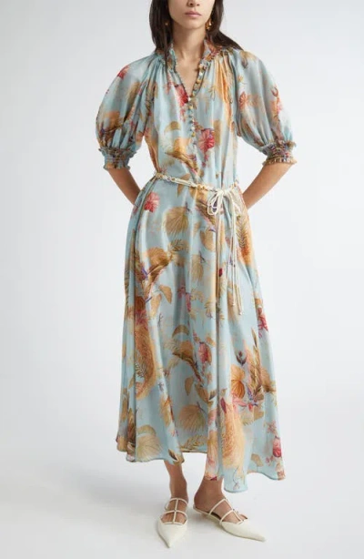 Zimmermann Ascension Billowed Silk Maxi Dress In Blue