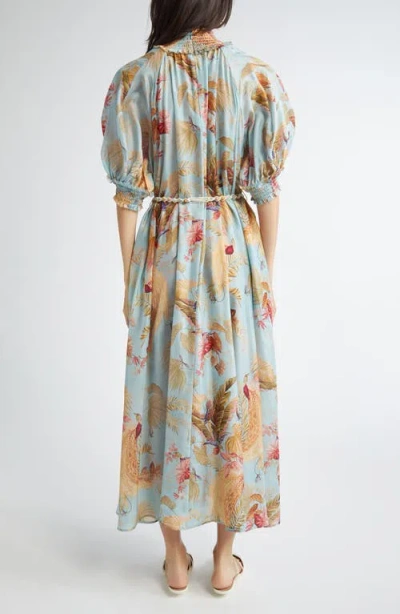 Zimmermann Ascension Billowed Silk Maxi Dress In Blue