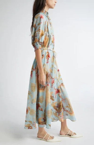 Zimmermann Ascension Billowed Silk Maxi Dress In Blue