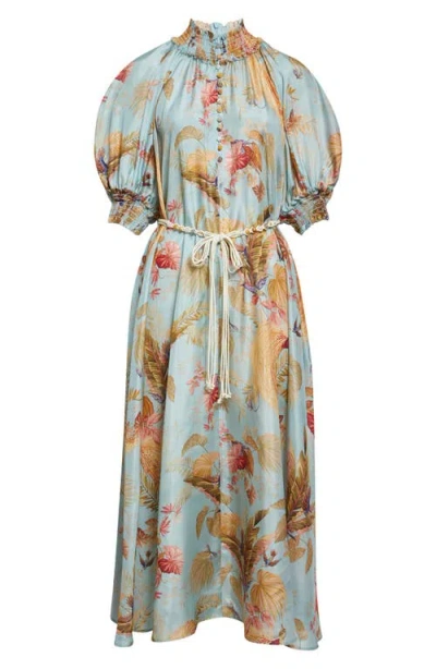 Zimmermann Ascension Billowed Silk Maxi Dress In Blue