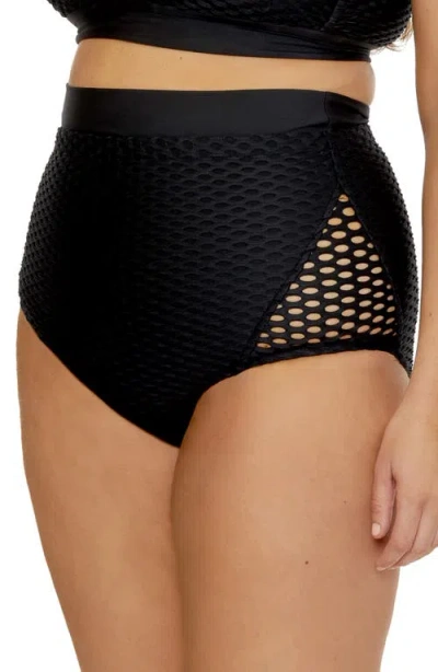 Becca Etc Women's Castaway Textured High Waist Bikini Bottoms In Black