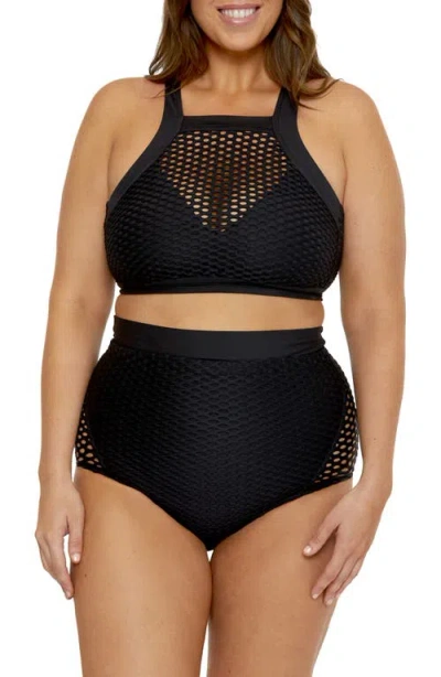 Becca Etc Women's Castaway Textured High Waist Bikini Bottoms In Black