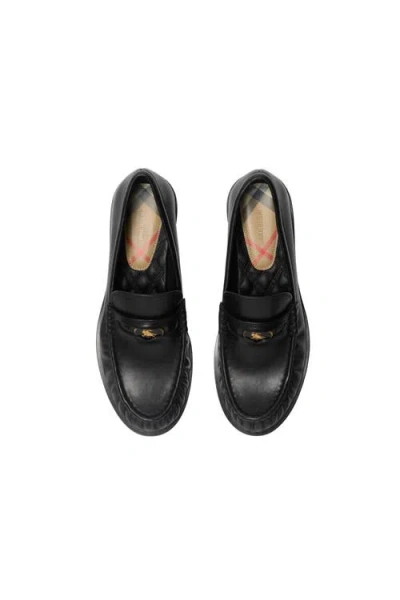 Burberry Leather Penny Loafers In Black